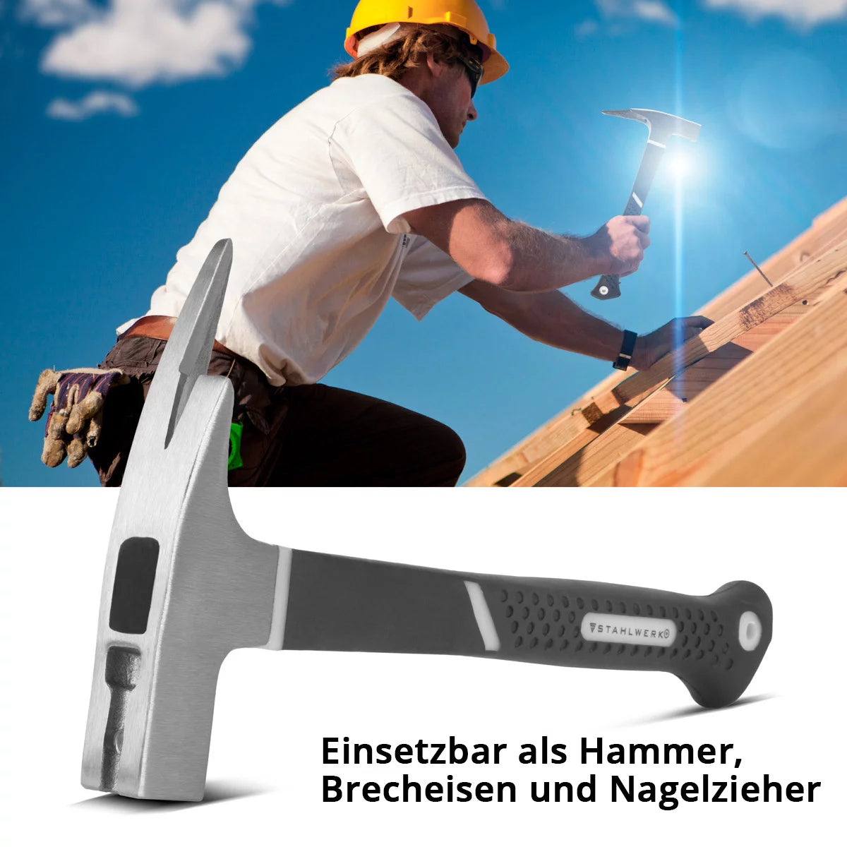 Steelworks Hammer 4 Set con Klauenhammer, Maurerhammer, Latthammer e Rubber Hammer