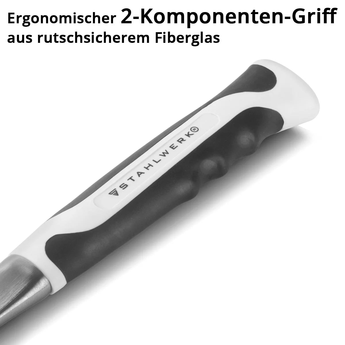 STAHLWERK Maurerhammer aus geschmiedetem Carbon-Stahl | hochwertiger Ziegelhammer mit bruchsicherem Fiberglas-Griff | Steinhammer mit Meißel zum Behauen von Ziegeln und Steinen
