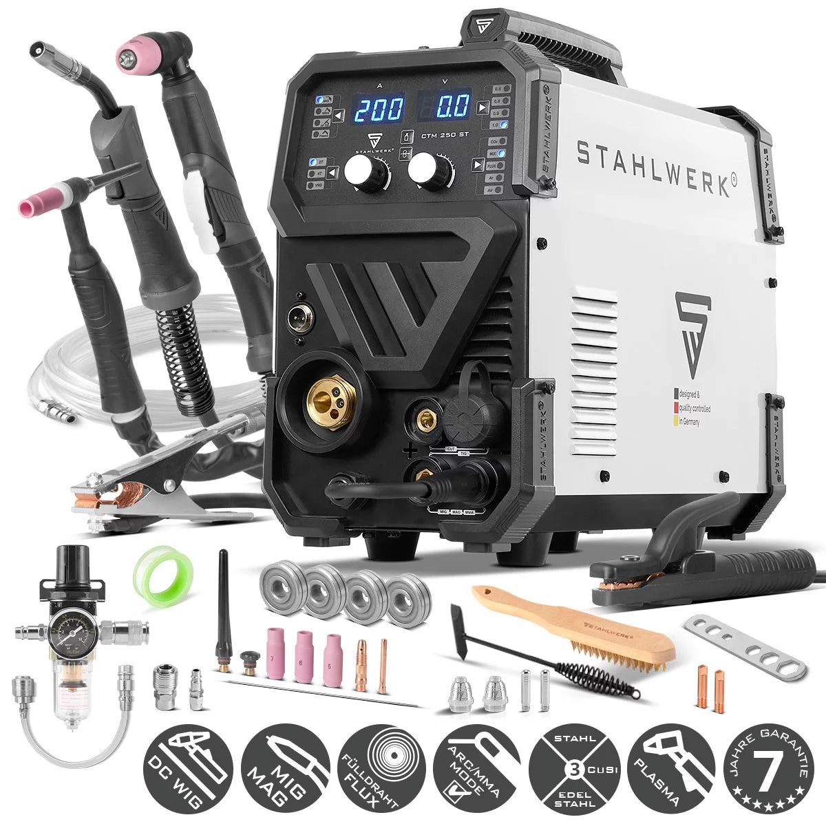 Poste à souder combiné STAHLWERK CTM-250 ST TIG + MIG/MAG + MMA/ARC + CUT/Plasma avec fonction plasma 200 A et 45 A