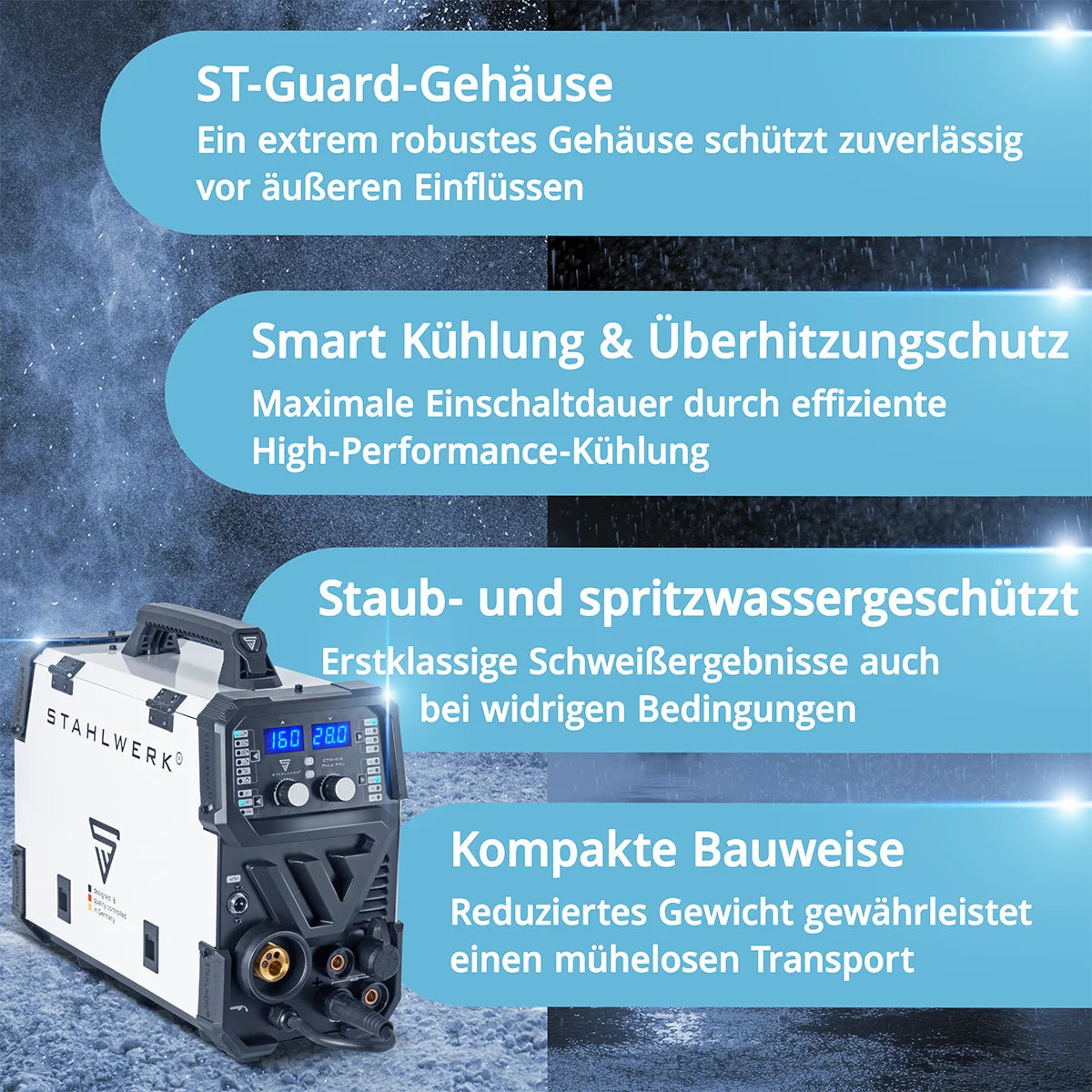 STAHLWERK Schweißgerät CTM-416 Puls Pro 6-in-1 Schutzgas-Schweißgerät | Inverter mit 160 A, Puls-Funktion für Aluminium und 40 A Plasmaschneider CUT | WIG | MIG MAG | PULS | MMA | FLUX