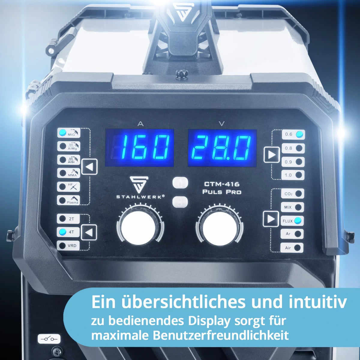 STAHLWERK Schweißgerät CTM-416 Puls Pro 6-in-1 Schutzgas-Schweißgerät | Inverter mit 160 A, Puls-Funktion für Aluminium und 40 A Plasmaschneider CUT | WIG | MIG MAG | PULS | MMA | FLUX