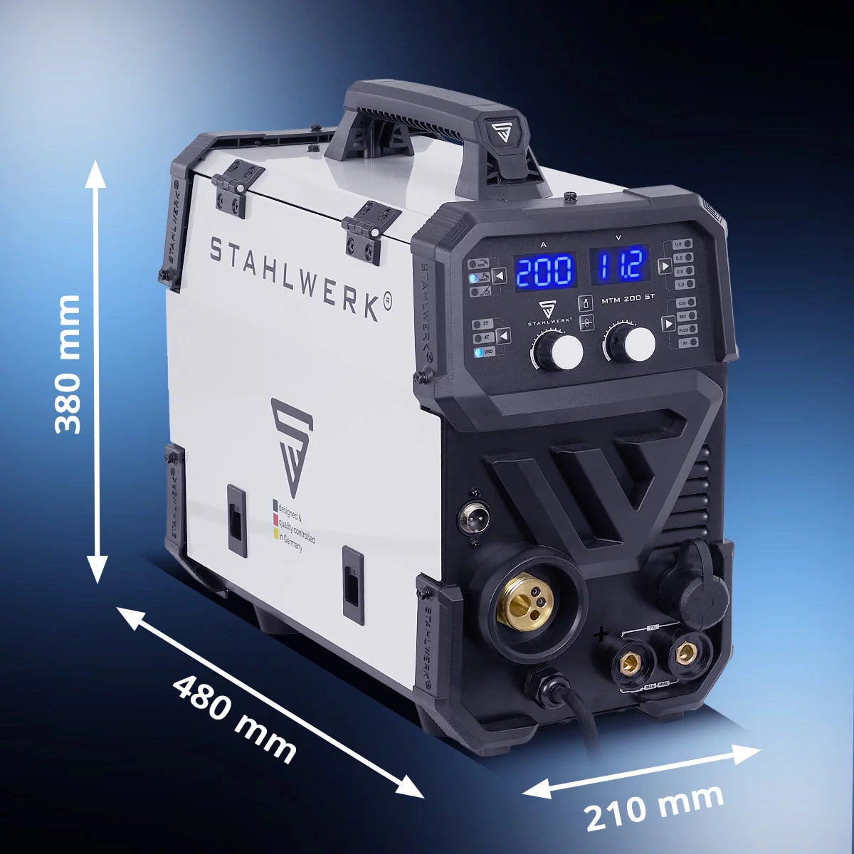 STAHLWERK MTM-200 ST ماكينة لحام بالغاز الخامل 3 في 1 | 200 عاكس مركب لحام TIG، MIG/MAG، MMA، FLUX، CuSi3 | اشتعال التردد العالي | مغذي الأسلاك التآزرية | VRD وHotstart | وضع 2 شوط / 4 شوط