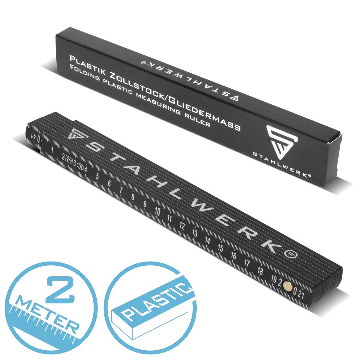 Stahlwerk Zollstock 2 meters of precise plastic structure | Mäntstab | Scale | Tale tape | Meter measure with easy -to -read metric digits