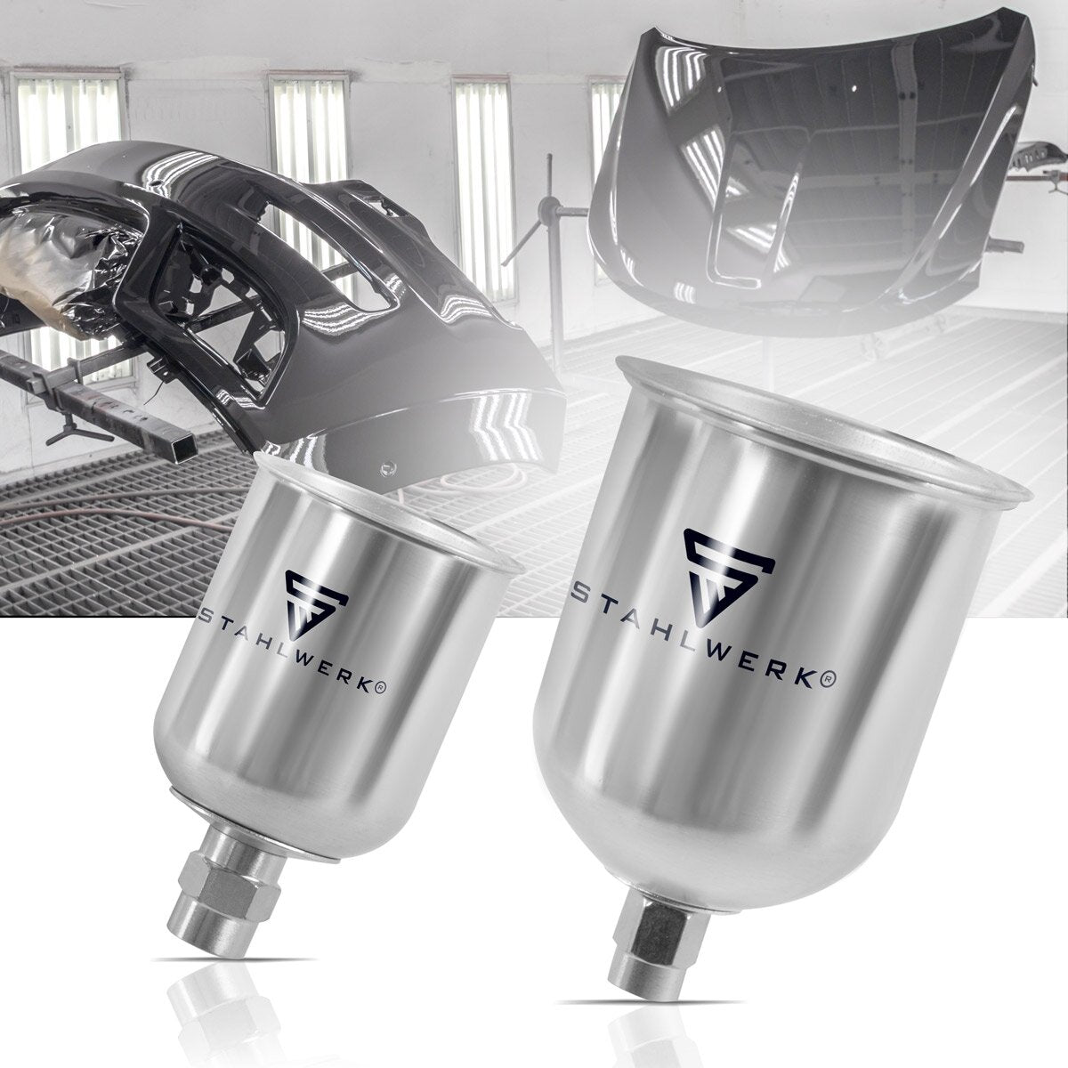 STAHLWERK Alu Lackbecher Set 125 ml / 600ml Farbbecher für Lackierpistole / Spritzpistole / Sprühpistole / Spraypistole