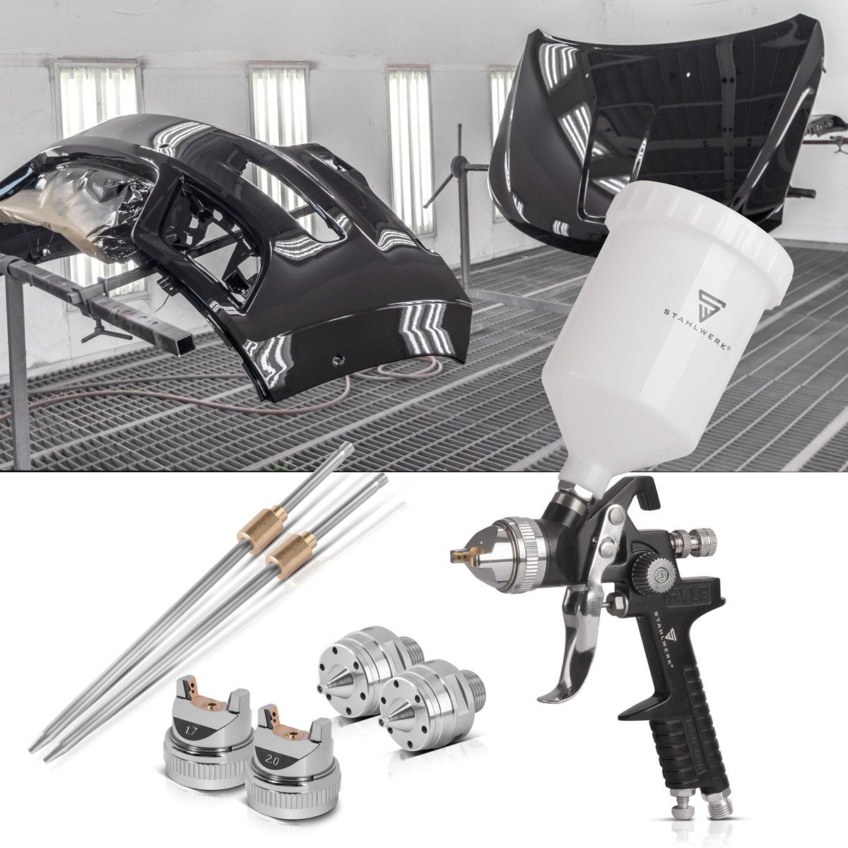 STAHLWERK HVLP Lackierpistole SG-600 ST mit 1,4 mm Düse und 600 ml Fließbecher, Profi Spritzpistole / Sprühpistole / Spraypistole