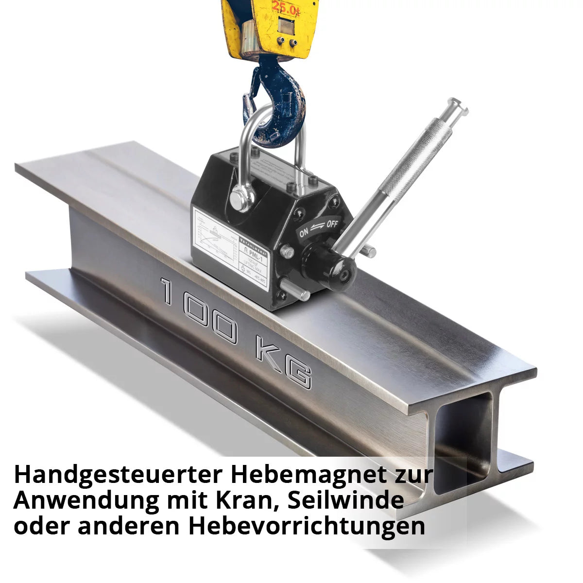 Steelwork Lasting magnet with 100 kg / 220 LBS load capacity and 350 kg / 771 LBS tract force hand -controlled crane magnet | Magnetlifter | Hebemagnet