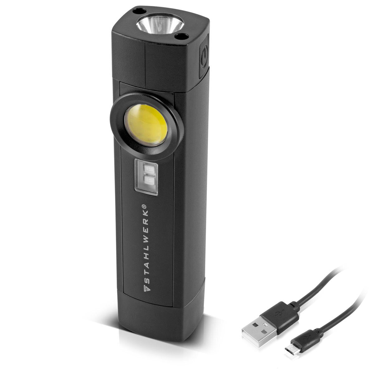 Lámpara de trabajo LED de acero AL-3 ST potente lámpara de linterna / taller de 5 vatios con 4 modos de luz que incluyen luz UV, batería integrada, imán y conexión USB