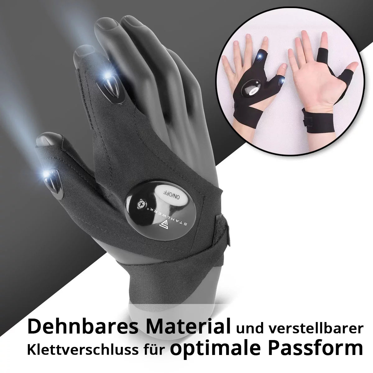 Steelworks LED gloves 2 Set | Light light and free hands during repairs or assembly work Work gloves with light | Universal usable | Unit size I ideal for mechanics and craftsmen