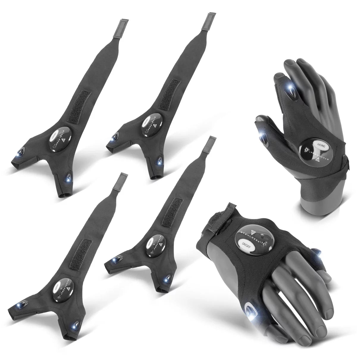 Steelworks LED gloves 2 Set | Light light and free hands during repairs or assembly work Work gloves with light | Universal usable | Unit size I ideal for mechanics and craftsmen