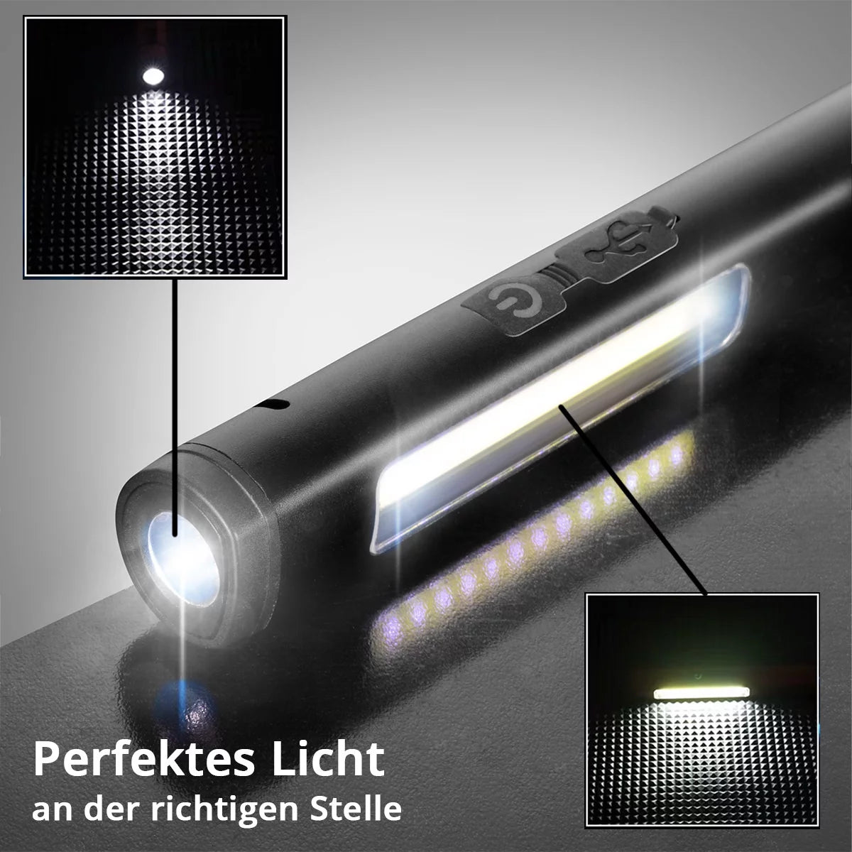 Luz de trabajo LED de Steelworks | Potente lámpara estable con linterna COB | Lámpara de taller con soporte magnético | Conexión USB-C | Batería de 600 mAh | Rápidamente recargable | Lámpara LED universalmente utilizable