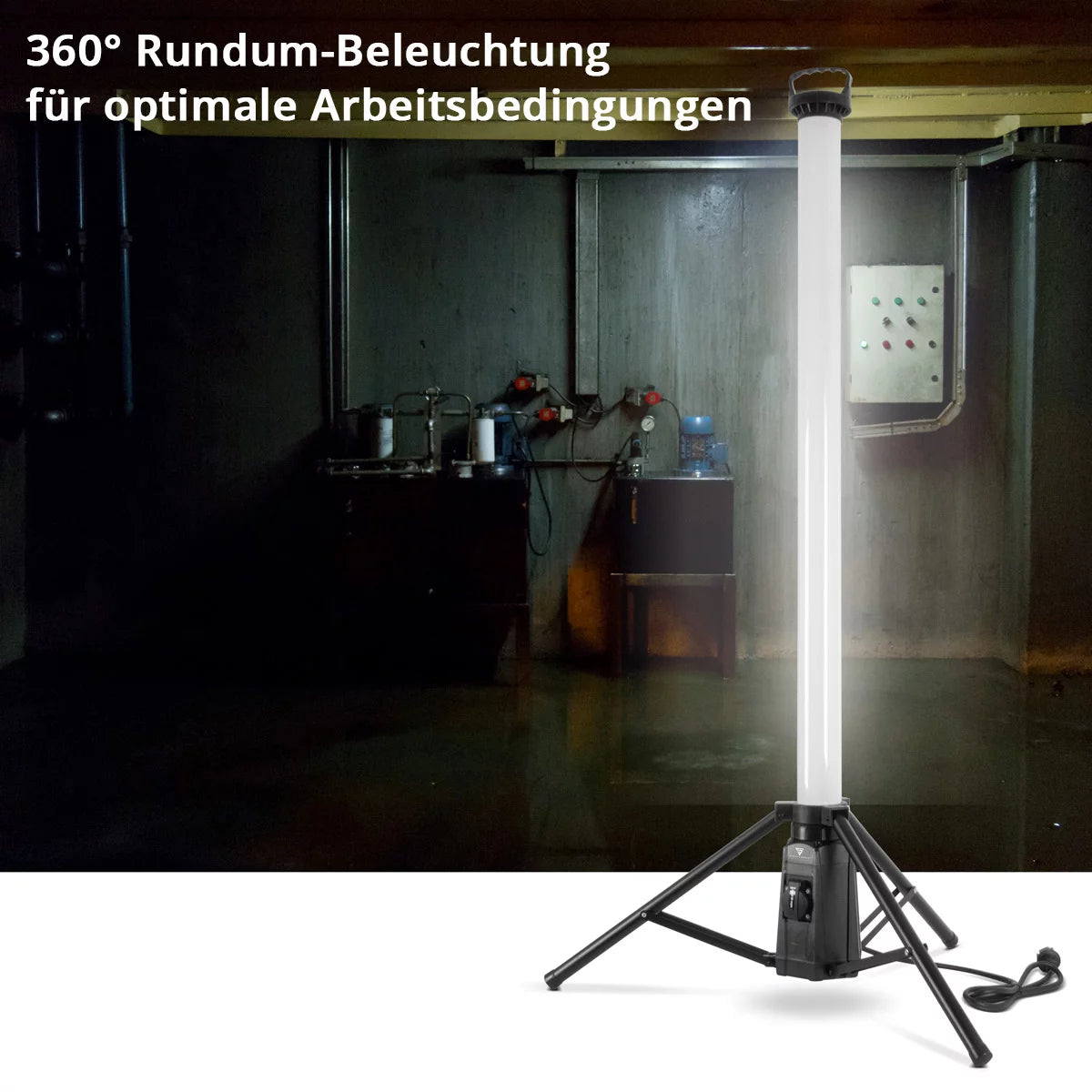 STAHLWERK Projecteur de chantier à LED 360° TBS-100 ST | 100 watts | 7 500 lumens | Couleur lumière du jour 5 000 K | IP44 | Prise supplémentaire 230 V | Lampe de travail LED robuste