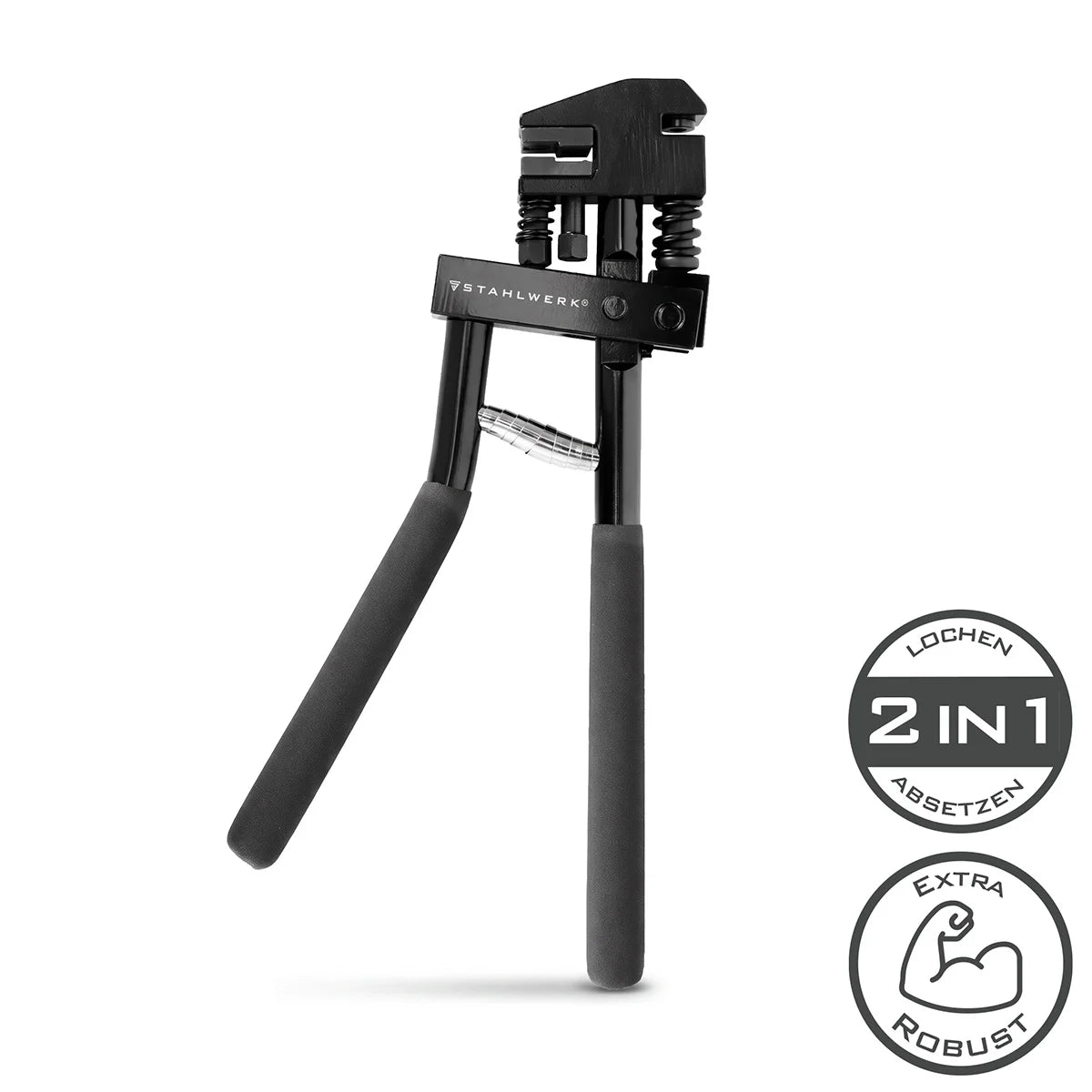 STAHLWERK Lochzange und Absetzzange 2-in-1 | 5 mm Lochdurchmesser | 285 mm Gesamtlänge | für Schweißarbeiten | zum Lochen sowie Absetzen dünner Stahl- und Karosseriebleche | Stanzzange