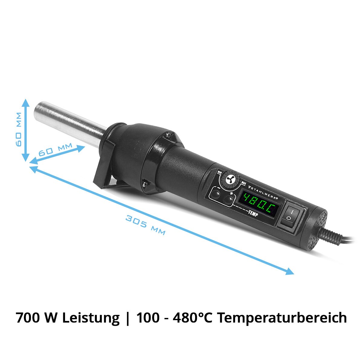 Station de soudure Stahlwerk Blower HLG -480 ST avec 700 W et 100 - 480 ° C Dispositif de soudage | Fer à souder | Pistolet Loension | Gun à air chaud pour l'air chaud, le soudage, le retravail et le travail d'épuisement