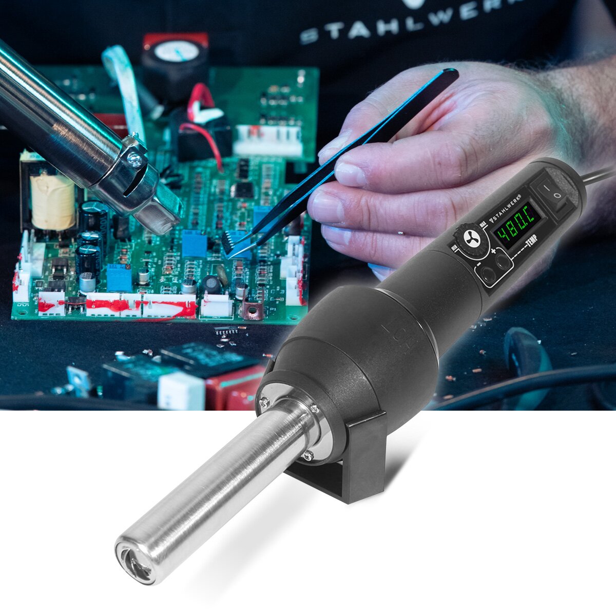 Station de soudure Stahlwerk Blower HLG -480 ST avec 700 W et 100 - 480 ° C Dispositif de soudage | Fer à souder | Pistolet Loension | Gun à air chaud pour l'air chaud, le soudage, le retravail et le travail d'épuisement