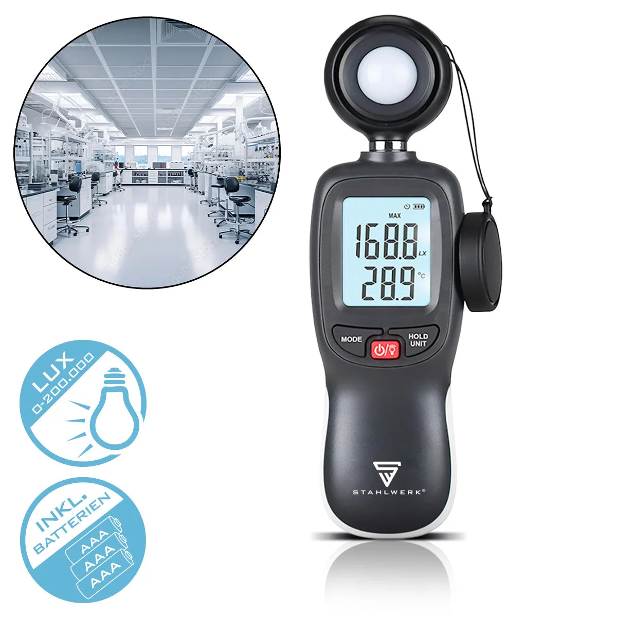 STAHLWERK Digital Lux Meter | Precise lux meter and illumination meter | Professional measurement of light intensity | For light measurements in photography, in rooms or at the workplace