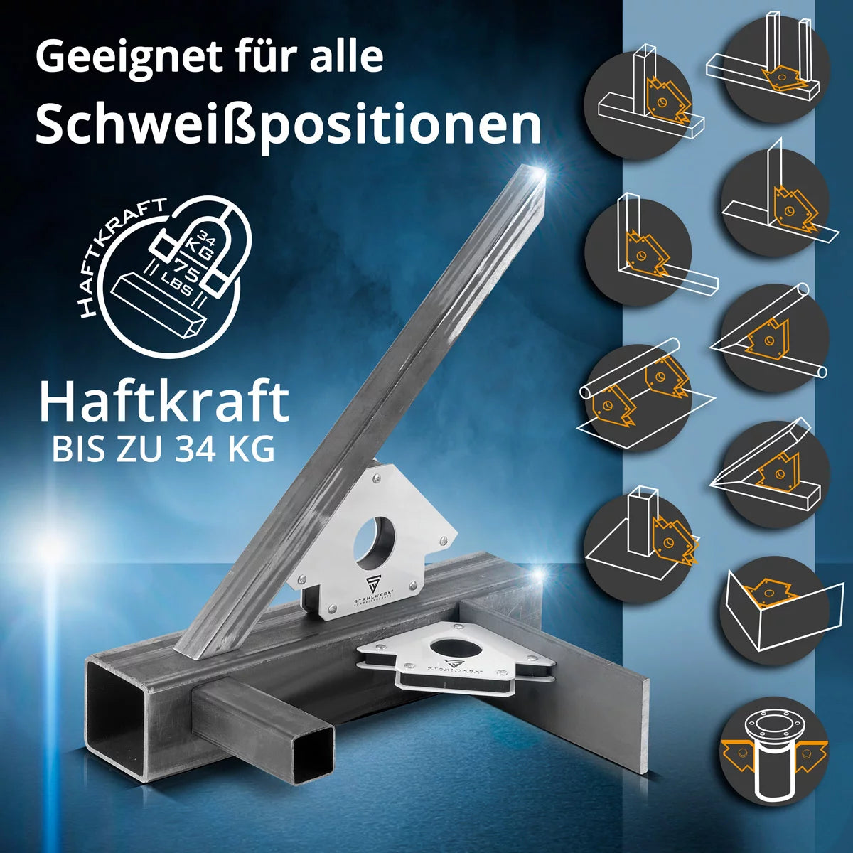 Steelworks 4 x magnetic wewers angle 45 ° x 90 ° x 135 °, 22.6 kg / 50 lbs 4er set