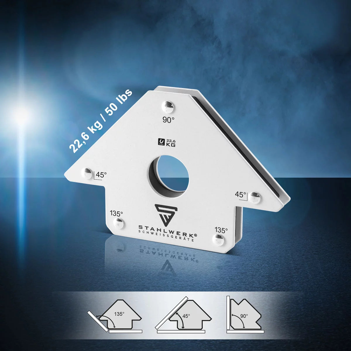 STAHLWERK 2 × angle de soudage magnétique aimant de soudage d'angle magnétique 45° x 90° x 135°, 22,6 kg / 50 lbs