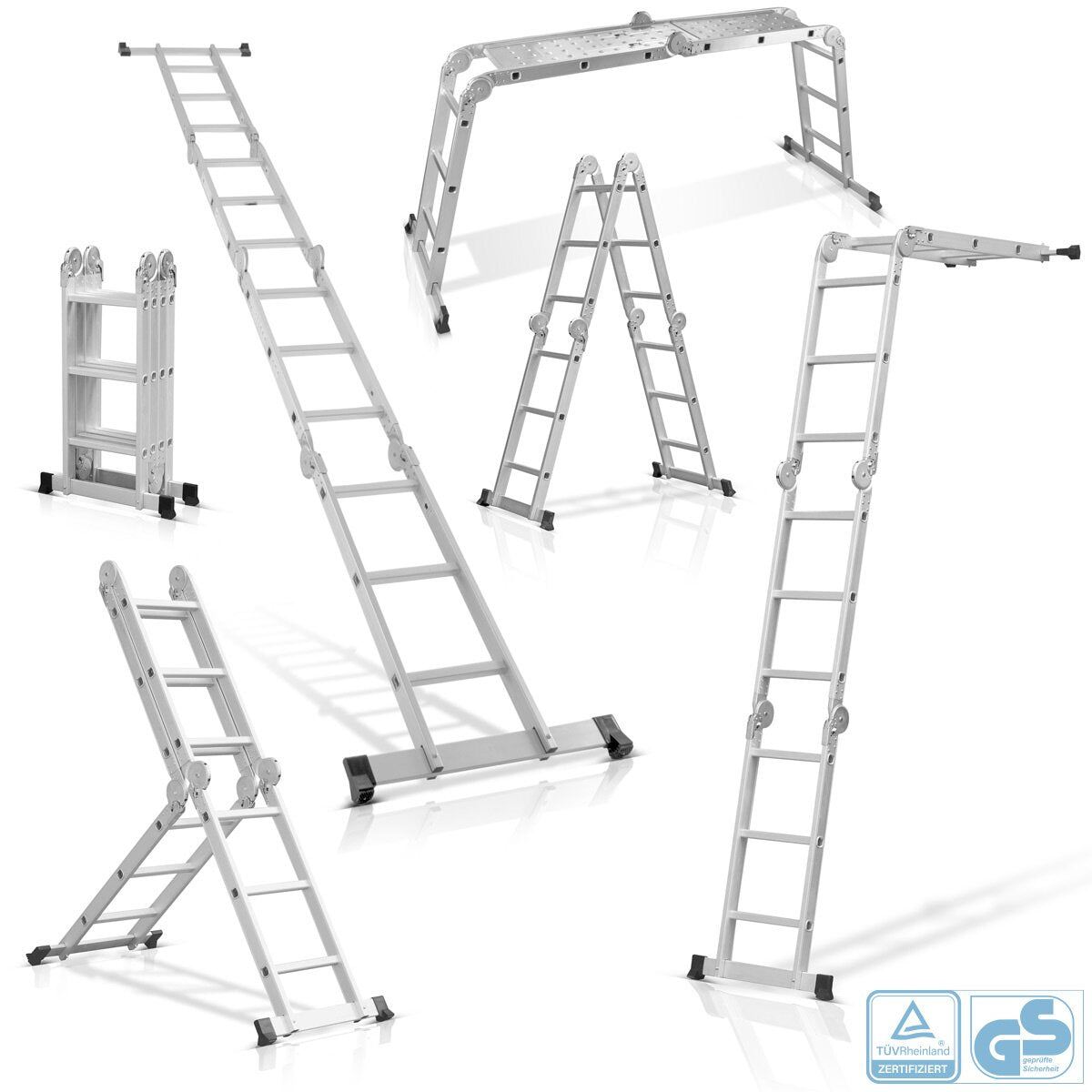 Steelworks Manager polyvalent ML-356 ST 150 kg Capacité de charge, 3 en 1 Échelle échafaudage / conducteur de pliage en aluminium / plate-forme d'échafaudage / échafaudage avec germes non glissants, y compris 7 ans de garantie du fabricant