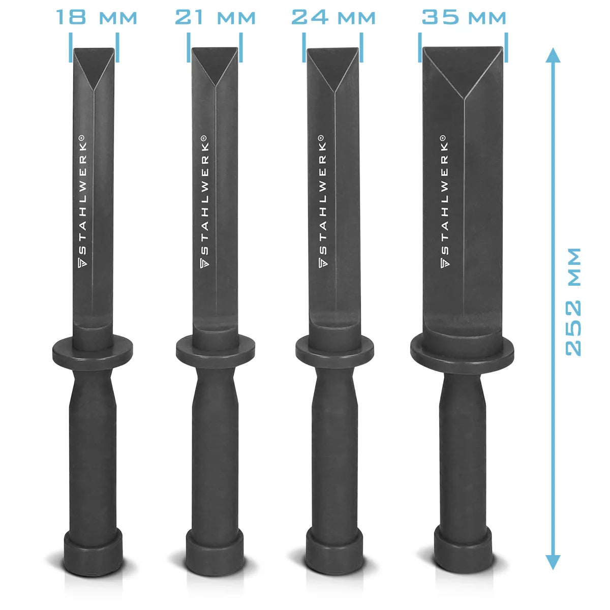 STAHLWERK Set di scalpelli e raschietti in plastica da 4 pezzi 18-35 mm | Rimuove delicatamente contrappesi, residui di adesivo, guarnizioni o strisce decorative. Ergonomico e rispettoso dei materiali per veicoli e imbarcazioni