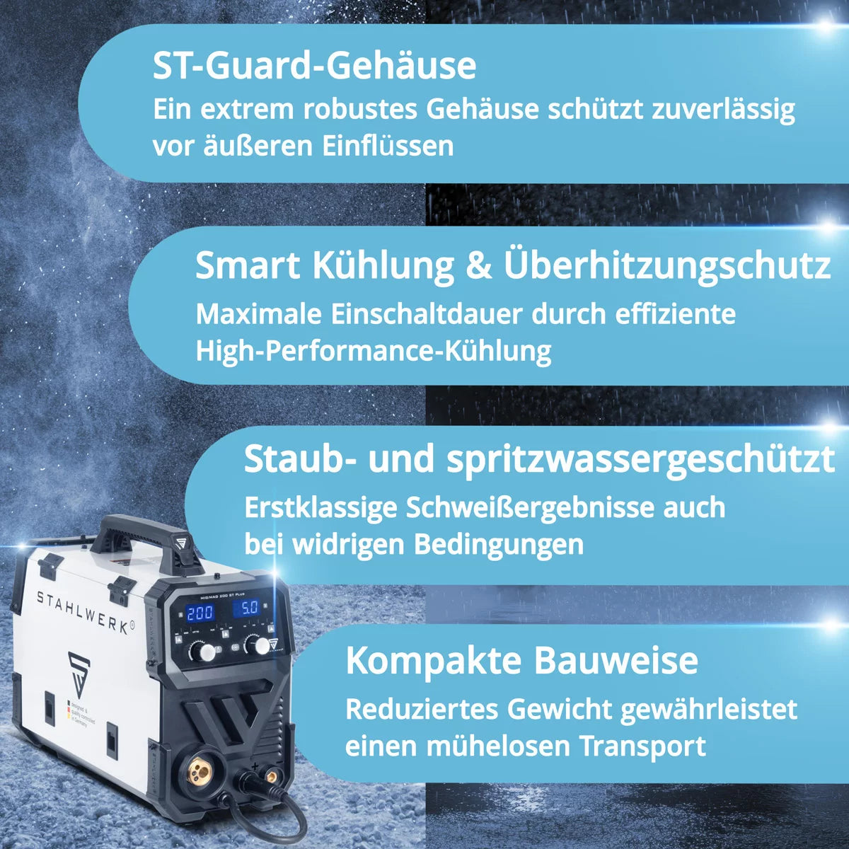 STAHLWERK Schweißgerät MIG MAG 200 ST PLUS Vollausstattung Schutzgas-Schweißgerät | IGBT Inverter mit 200 A, synergischem Drahtvorschub, FLUX-, Lift-TIG- und MMA | ARC-Funktion