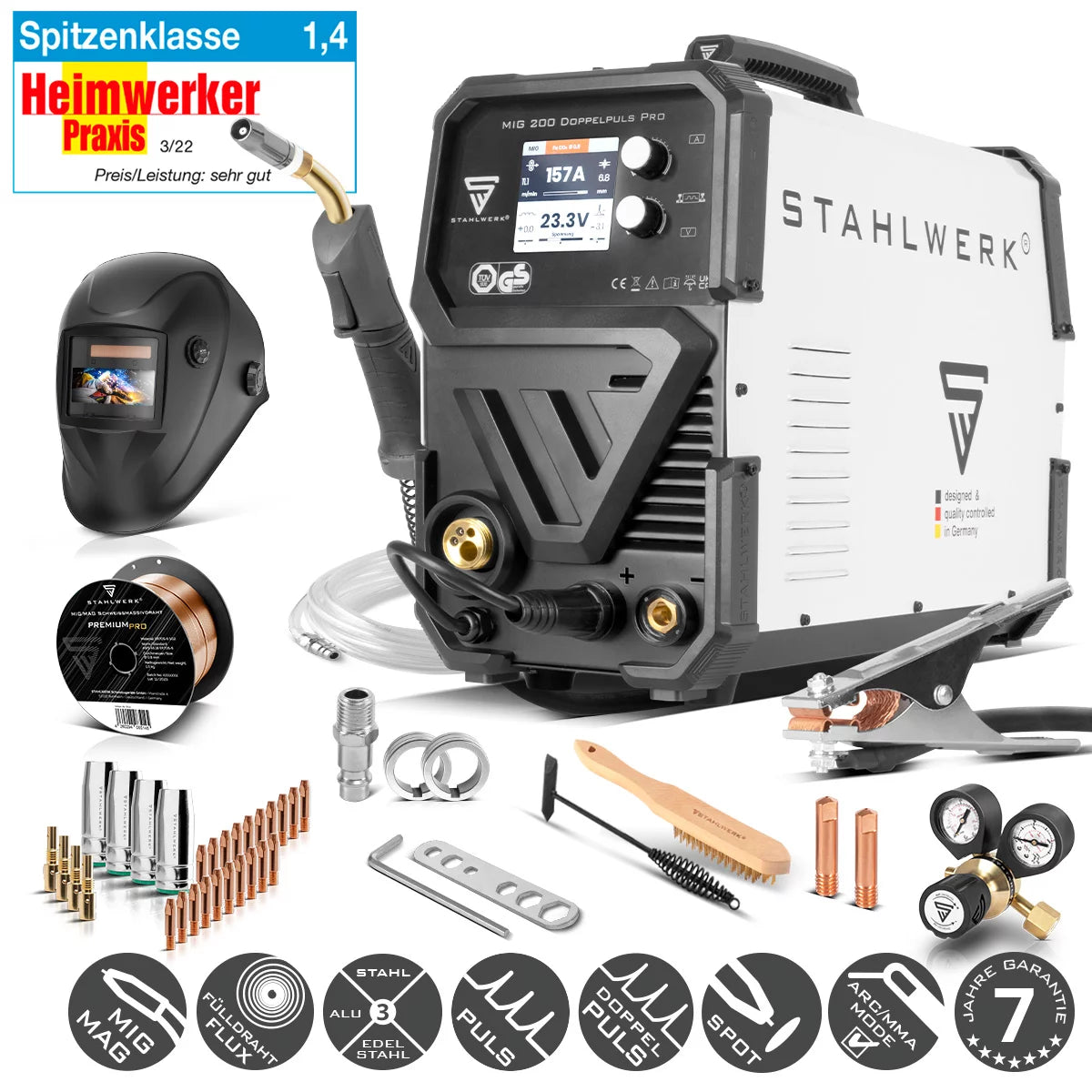 Stahlwerk Mig Mag 200 Doble Pulso por equipo completo Máquina de soldadura singical con quemador de soldadura AK25 y piezas de desgaste AK25