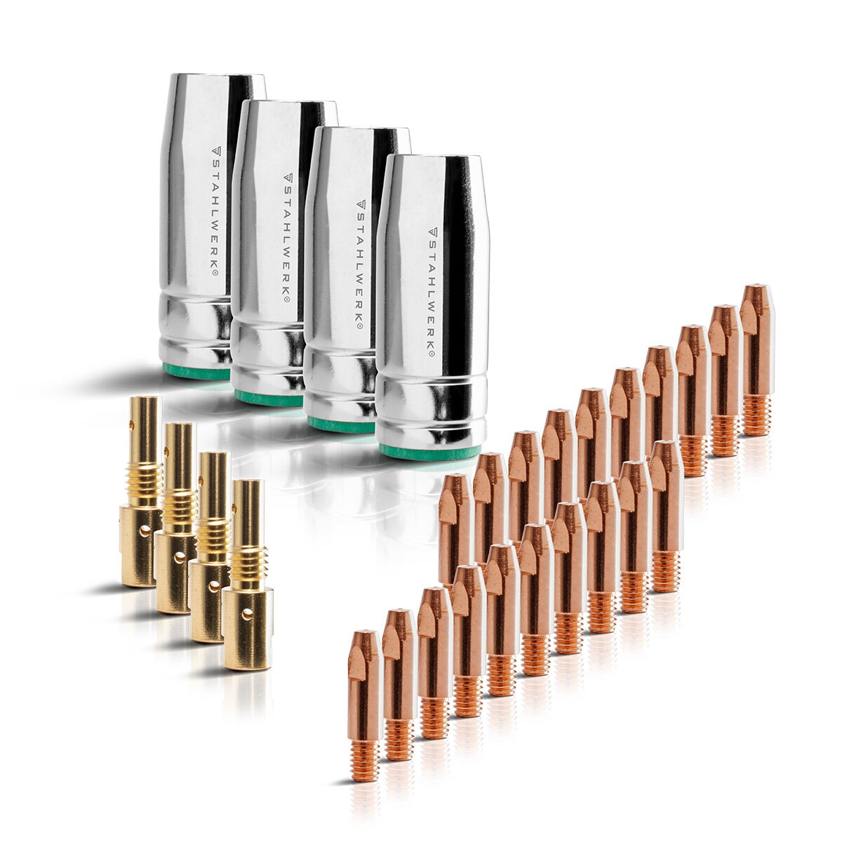 Steelwork MIG MAG AK25/MB25 Starter Set, Mig Mag Welding wire, 25AK wear parts set, burner holder with magnetic foot, nozzling, separating and pistol spray nozzle cleaner with file