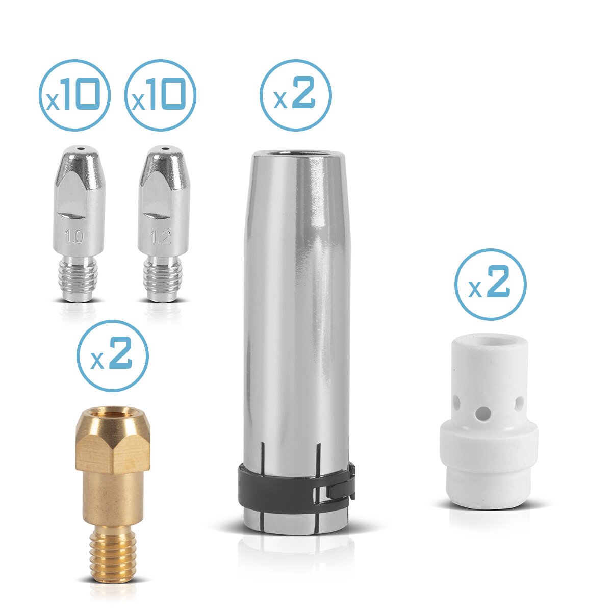 Stahlwerk Mig Mag Ak36 | MB36 Parti di usura premium Set di accessori di saldatura da 26 parti con ugelli a gas, ugelli di elettricità, portatore di ugelli e diffusore in ceramica per bruciatore di saldatura MIG MAG