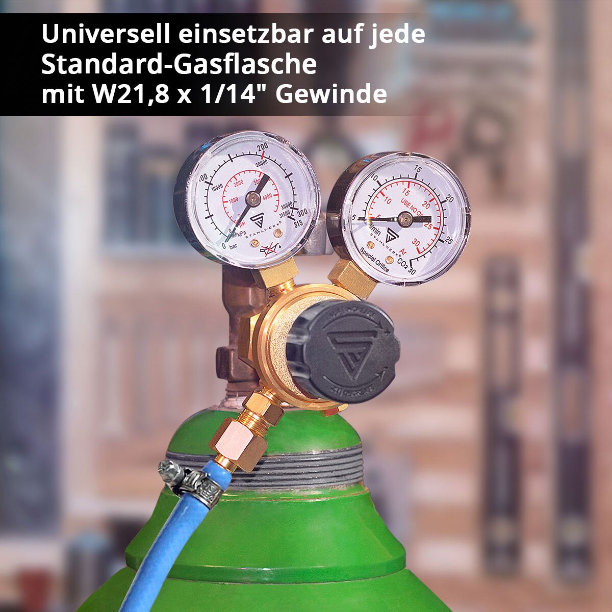 STAHLWERK Druckminderer ST-215 nach DIN-Norm EN ISO 2503 Druckregler bis 200 bar aus hochwertigem Messing für Argon | CO2 | Mix 18 | Mischgas | Schutzgas für WIG und MIG MAG Schweißgeräte