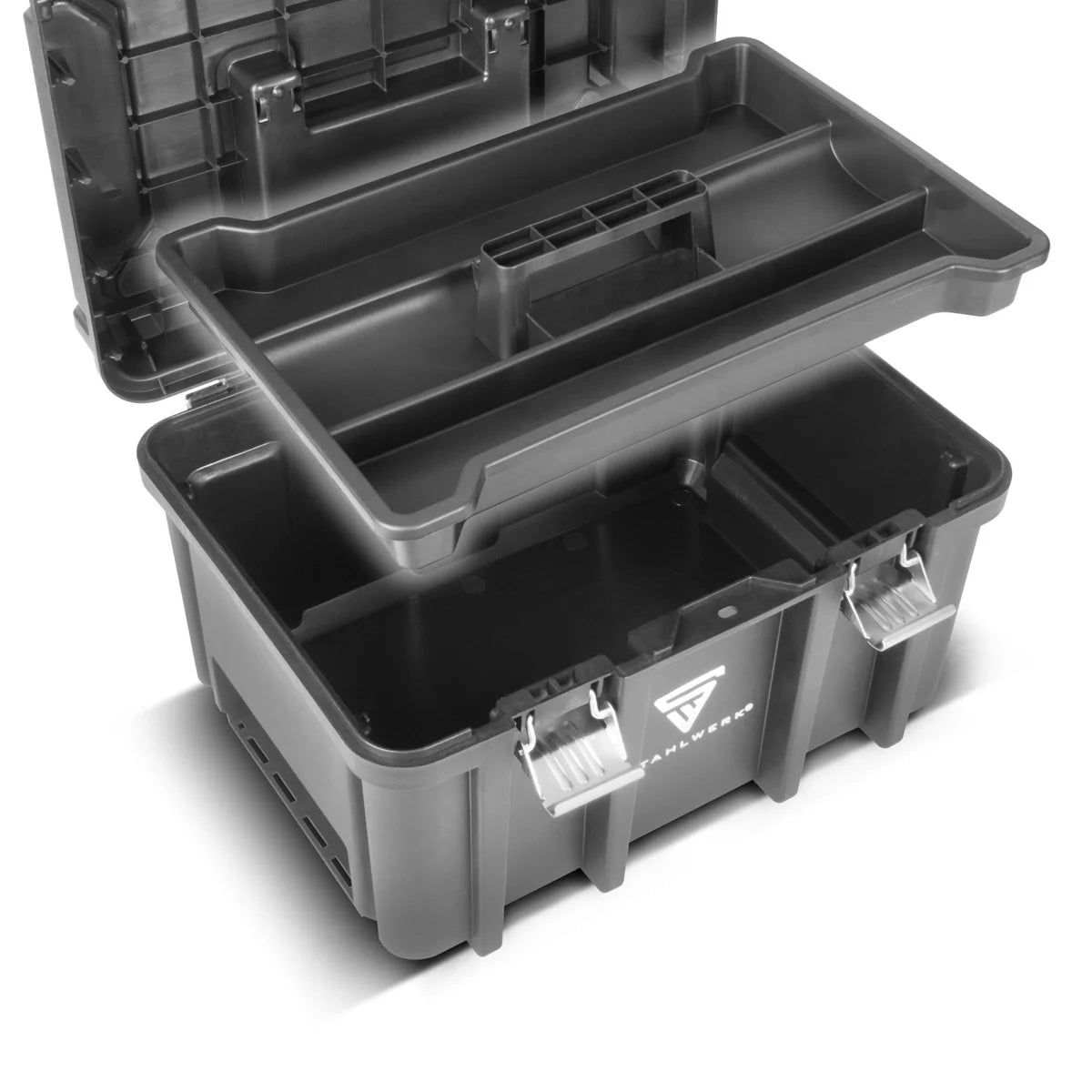 STAHLWERK Toolbox Set | 3 stapelbare Werkzeugkisten | Fahrbarer Werkzeug-Trolley mit Rollbrett | Flexibles Modul-System mit Sortimentsboxen | Mobile Werkzeugboxen mit Kleinteil-Organizern