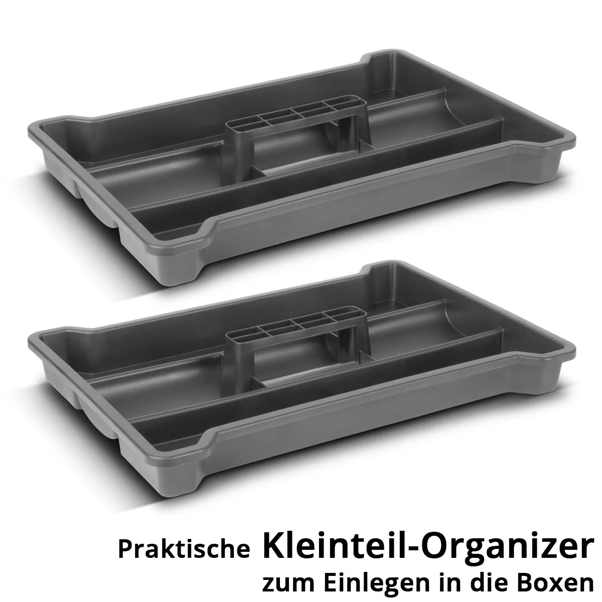 STAHLWERK Toolbox Set | 3 stapelbare Werkzeugkisten | Fahrbarer Werkzeug-Trolley mit Rollbrett | Flexibles Modul-System mit Sortimentsboxen | Mobile Werkzeugboxen mit Kleinteil-Organizern