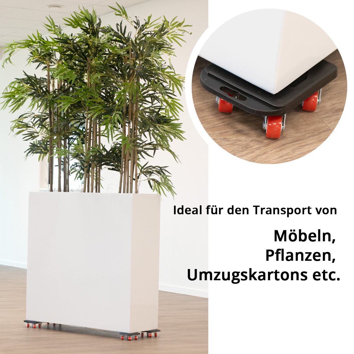 STAHLWERK Möbeltransport Set 4 robuste Transportroller | Möbelroller | Rollbrett | Transporthilfe mit gummierten Long-Life-Rollen und 1 praktischer Möbelheber