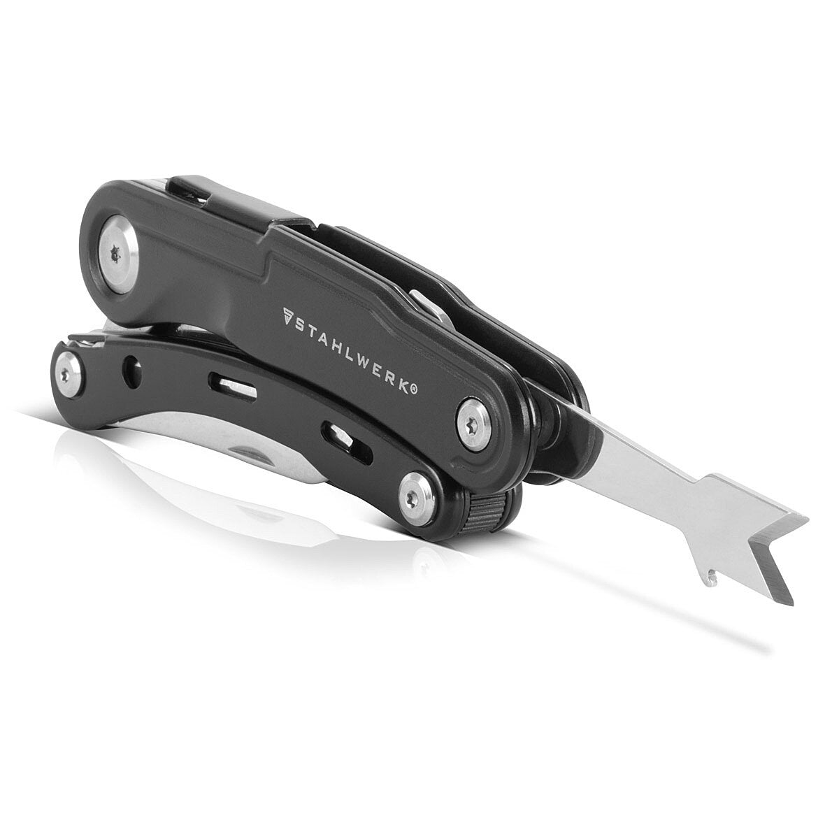 STAHLWERK Multitool mit 5 Werkzeugen, hochwertiges Taschenmesser / Klappmesser/ Multifunktionswerkzeug mit Gartenschere, Säge, Messer, Wurzelstecher und Öse