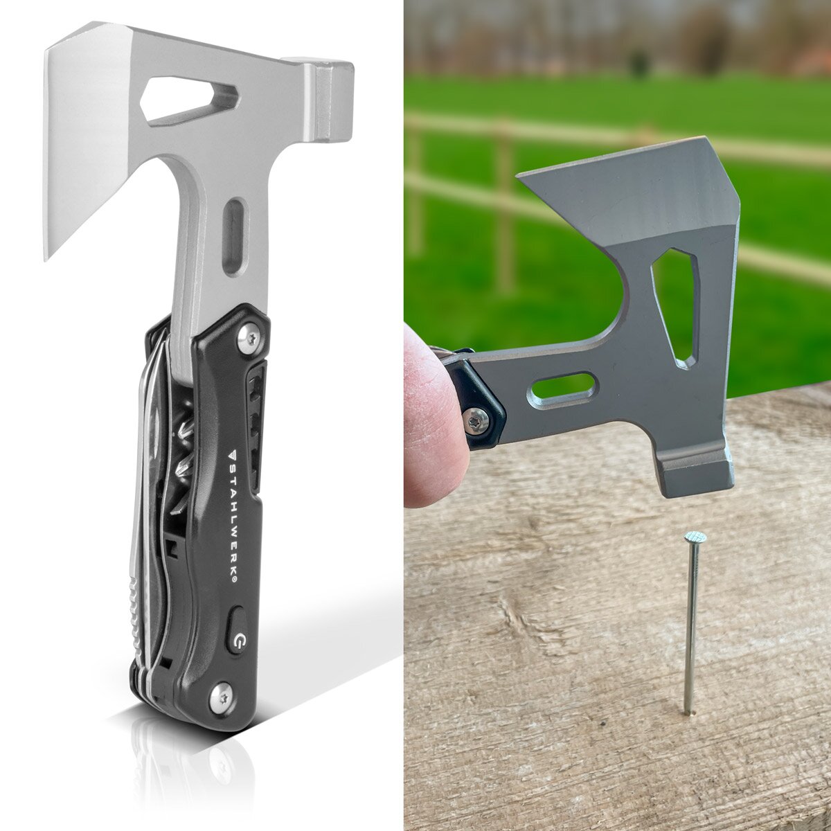 Steelwork Multi -tool / multifunctional tool / hammer ax / survival kit with pocket knife LED flashlight screwdriver set