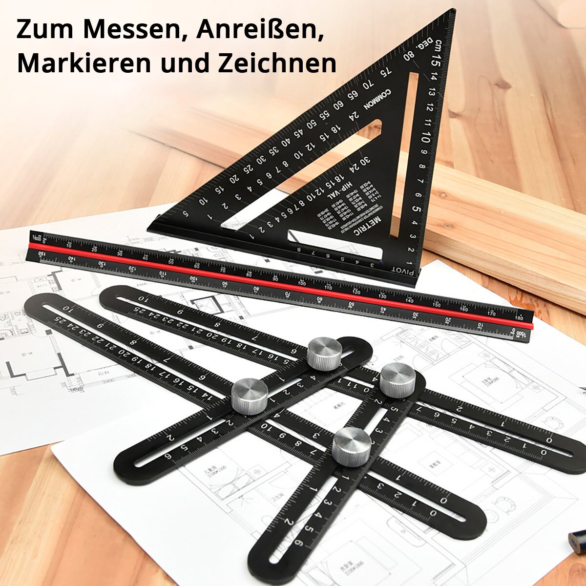 Ensemble linéaire en acier avec ligne de mesure multi-angle, triangle à trois cant-linéaires et angle avec un arrêt pour une mesure précise, déchirée, marquer et tirer