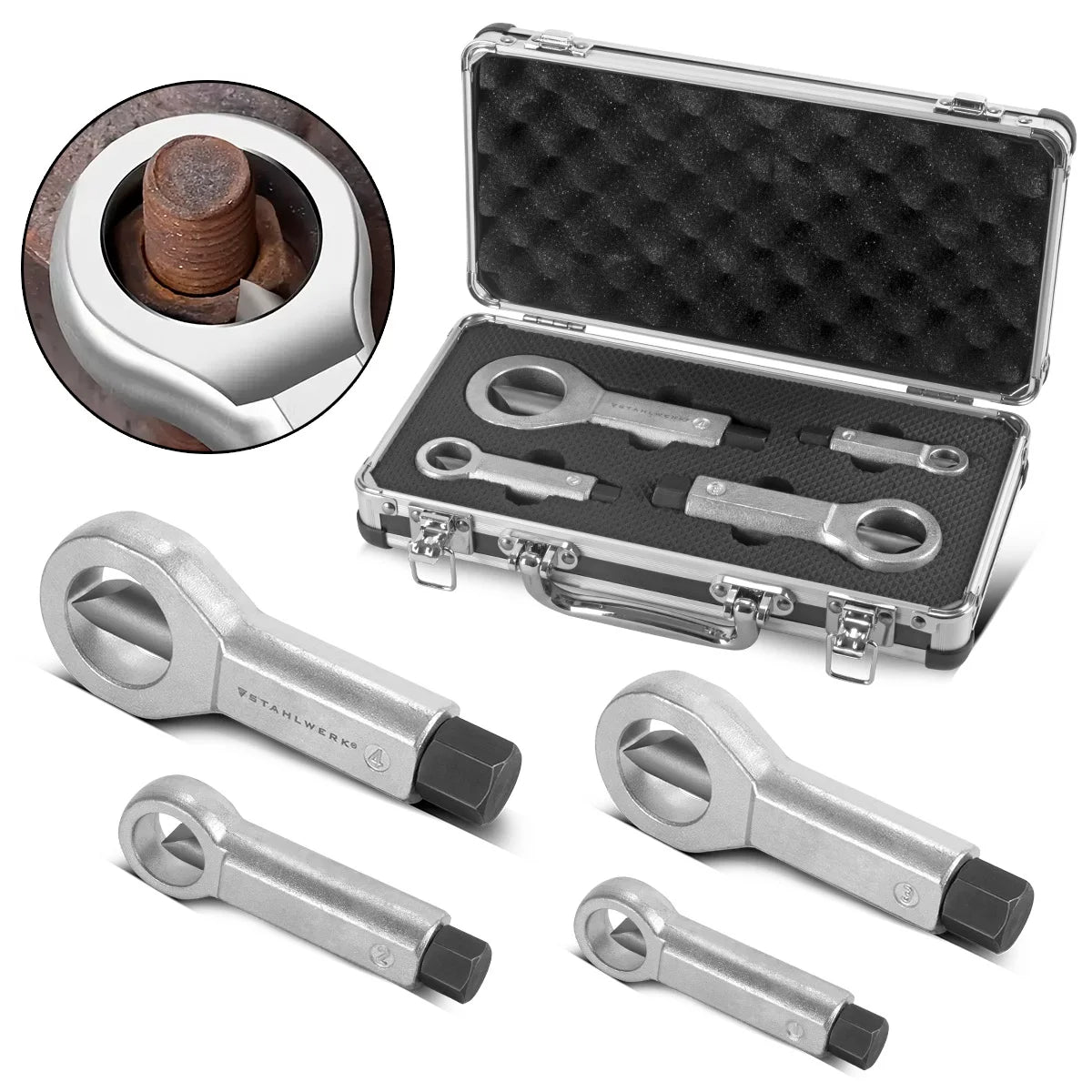 SET STAHLWERK NUTSPREN SET SET 9-36 MM SET NUTSPERGER in 4 parti | MURER SOLDER | Apri di noci | Nut Splalt | Strumento per allentarsi dadi bloccati