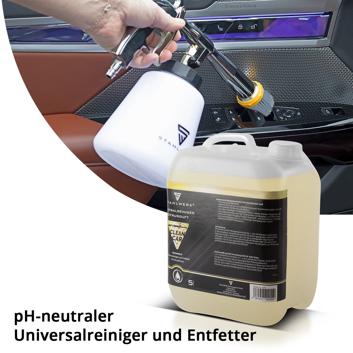 Steelworks Universal Cleaner Concentrado con fragancia cítrica 5 litros de botes de poderosos limpiadores | Agente de limpieza | Limpiador de espuma | All -Puros Cleaner | Concentrado de limpieza | Limpiador neutral para las pistolas de limpieza