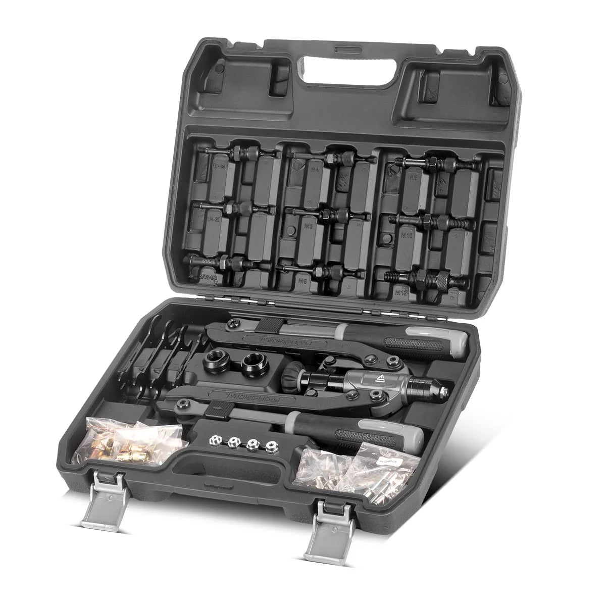Steel mill rivet nut and blind riveting tongs set 85-part | versatile 2-in-1 rental pliers for setting blind rivets and rivet nuts | Multifunctional pliers in the practical case | High quality rivet tool including rivets and threaded corner