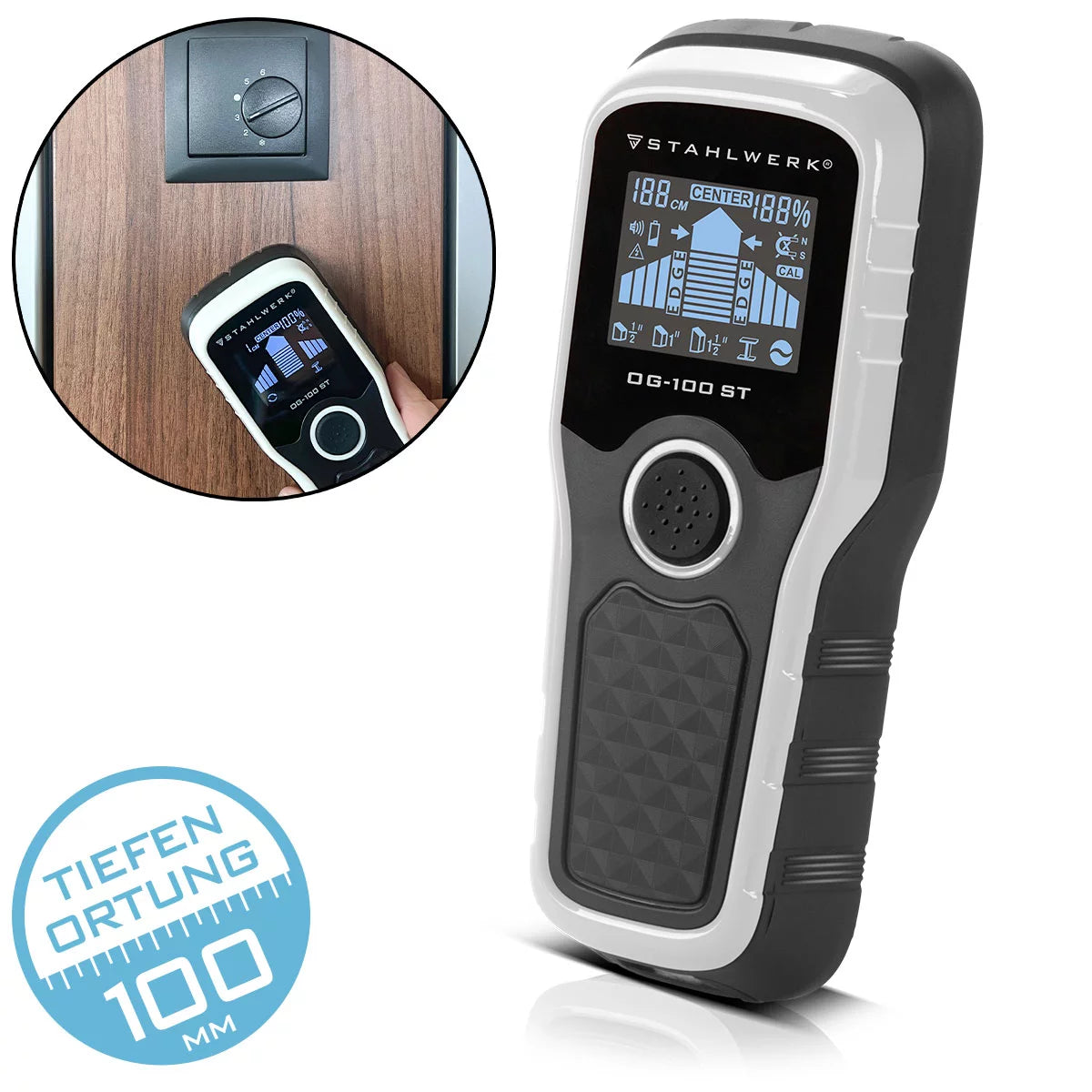 Stahlwerk Location device OG-100 ST wall scanner, metal detector, cable searcher, bolzendecarte, cable search device, wall detector for the locations of power lines, metal objects or bars in wall and ceiling