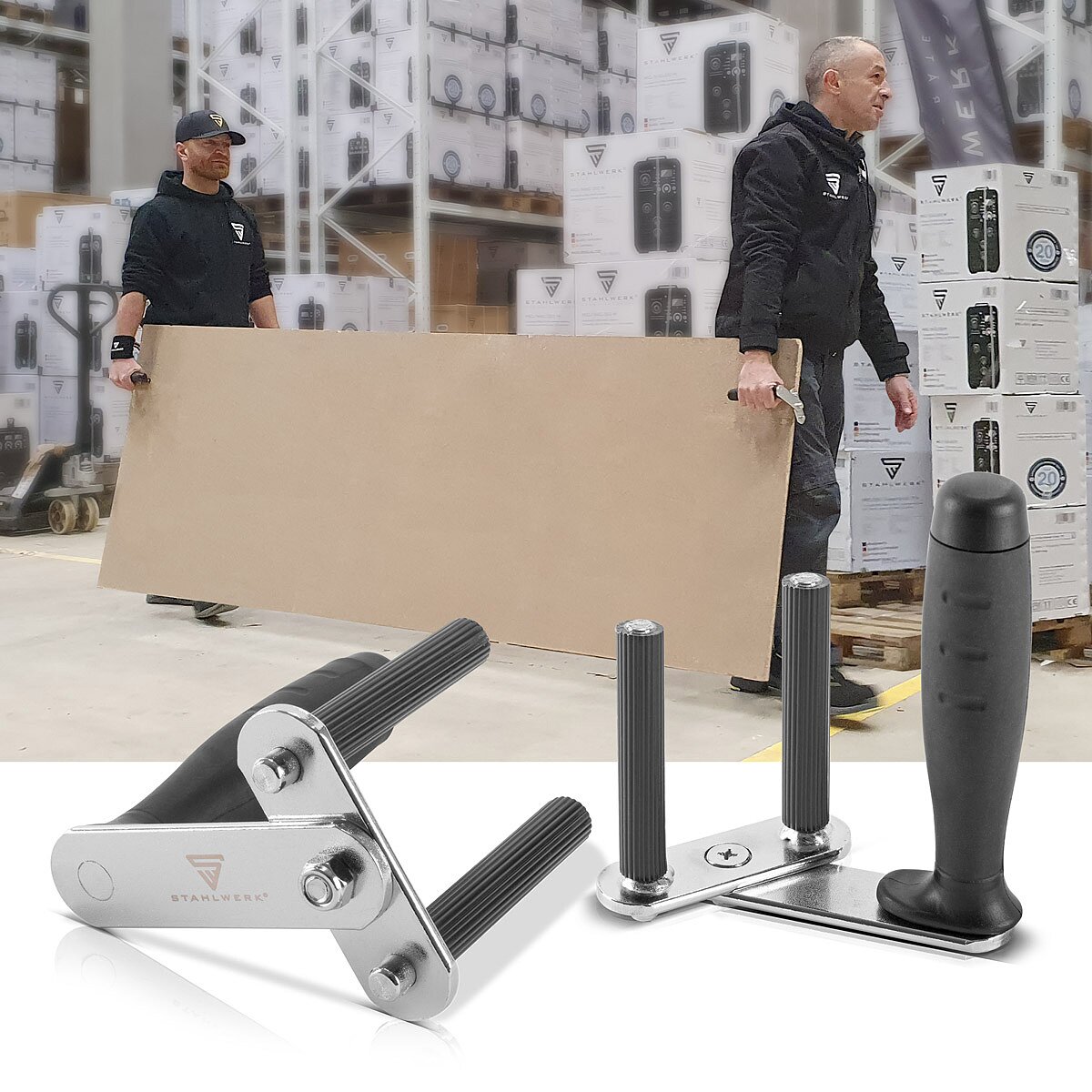 Steelworks plate application aid 2er set, stainless steel plate handle / plate carrier / plate lifter with non -slip handle for the safe transport of drywall walls and plates