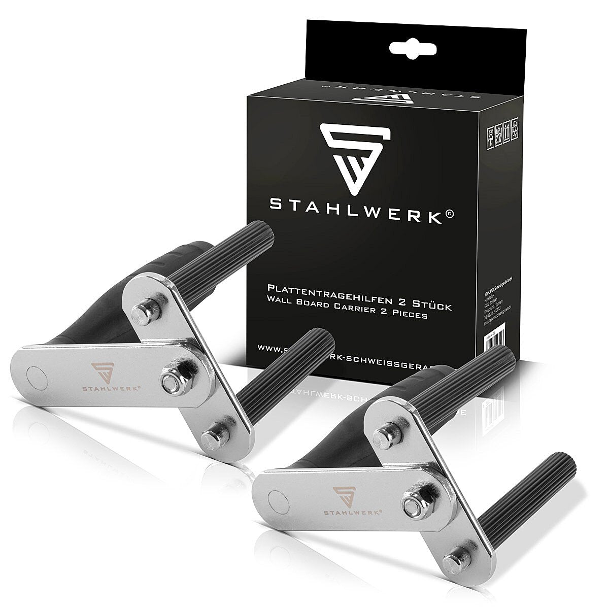 Steelworks plate application aid 2er set, stainless steel plate handle / plate carrier / plate lifter with non -slip handle for the safe transport of drywall walls and plates