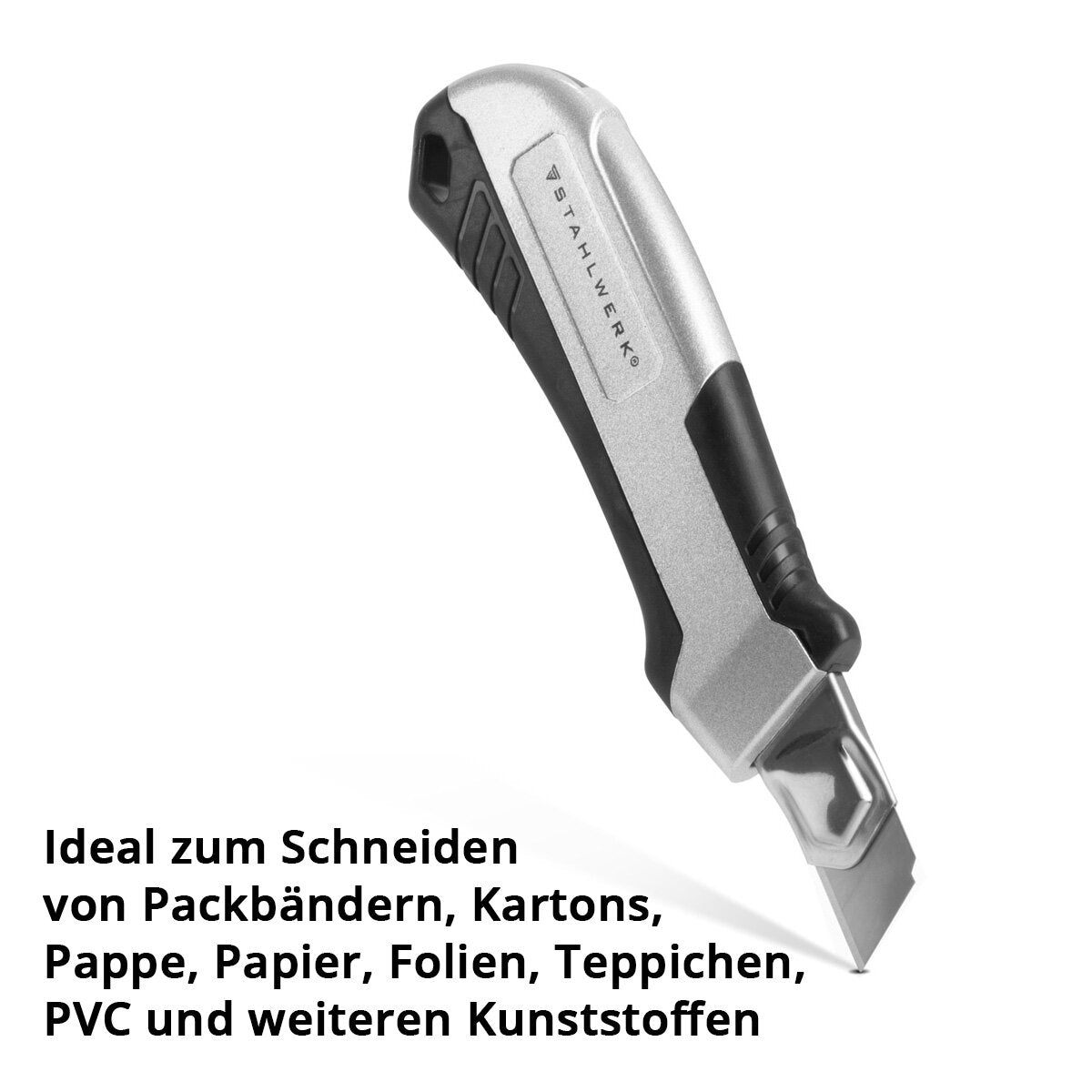 STAHLWERK Premium-Cuttermesser PCM-182 ST 3er Set mit 18 mm Abbrechklingen Profi Cutter | Teppichmesser | Sicherheitsmesser | Paketmesser | Kartonmesser