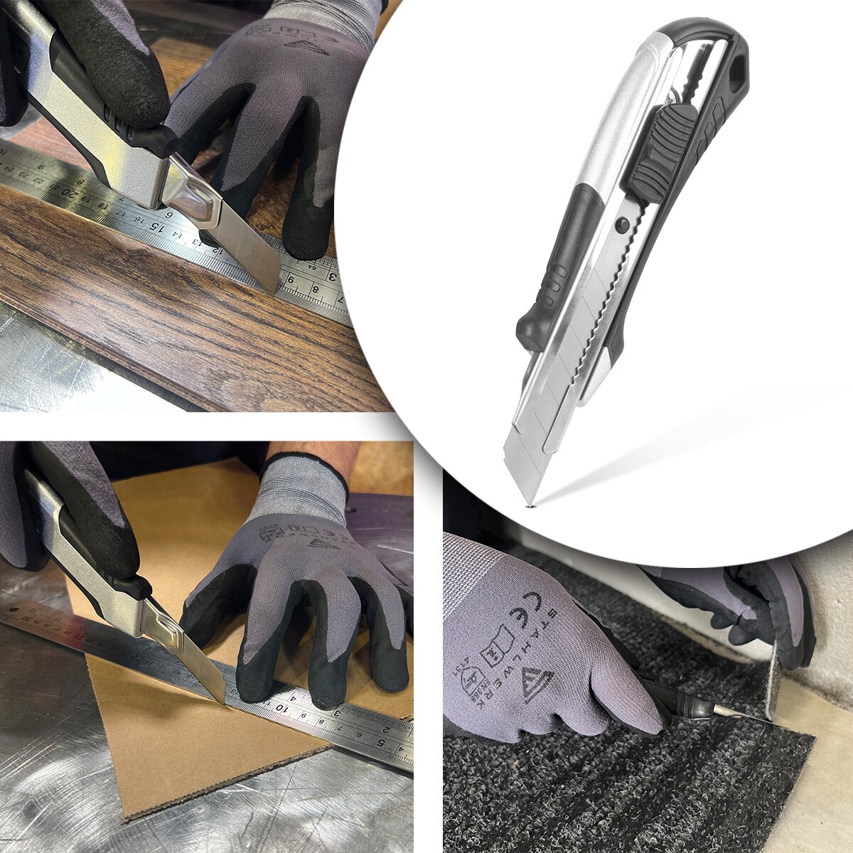 STAHLWERK Premium-Cuttermesser PCM-182 ST 3er Set mit 18 mm Abbrechklingen Profi Cutter | Teppichmesser | Sicherheitsmesser | Paketmesser | Kartonmesser