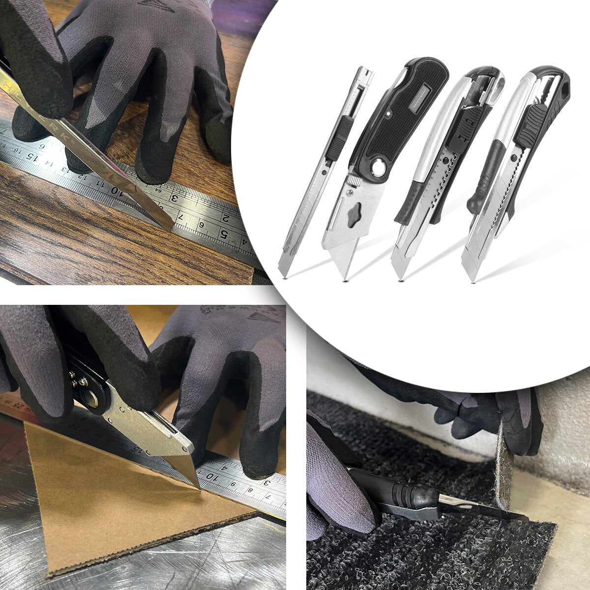 STAHLWERK Cuttermesser 4er Set mit Ersatzklingen Profi Cutter | Teppichmesser | Sicherheitsmesser | Paketmesser | Kartonmesser