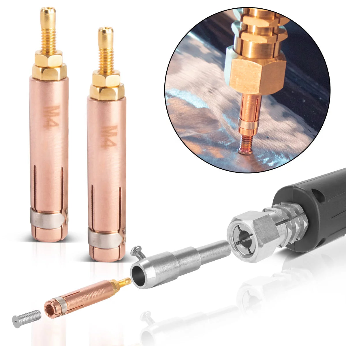 STAHLWERK 2 x Punktschweisselektrode mit M4 Gewinde für Anschweissbolzen, Smart Repair Zubehör für Ausbeulspotter / Dellenlifter / Punktschweissgerät / Ausbeulwerkzeug zur Reparatur von Kfz Karosserien