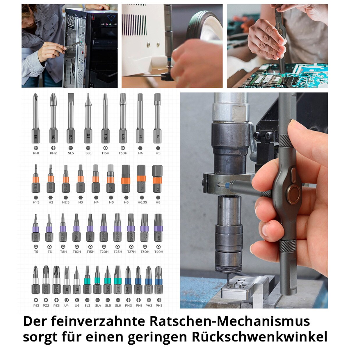 STAHLWERK Ratschen-Schraubendreher-Bit-Set RBS-42 ST 42-teilig Ratsche | Ratschenschlüssel | Steckschlüssel | Ratschen-Schraubenzieher mit T-Griff und umfangreichem Bit-Satz