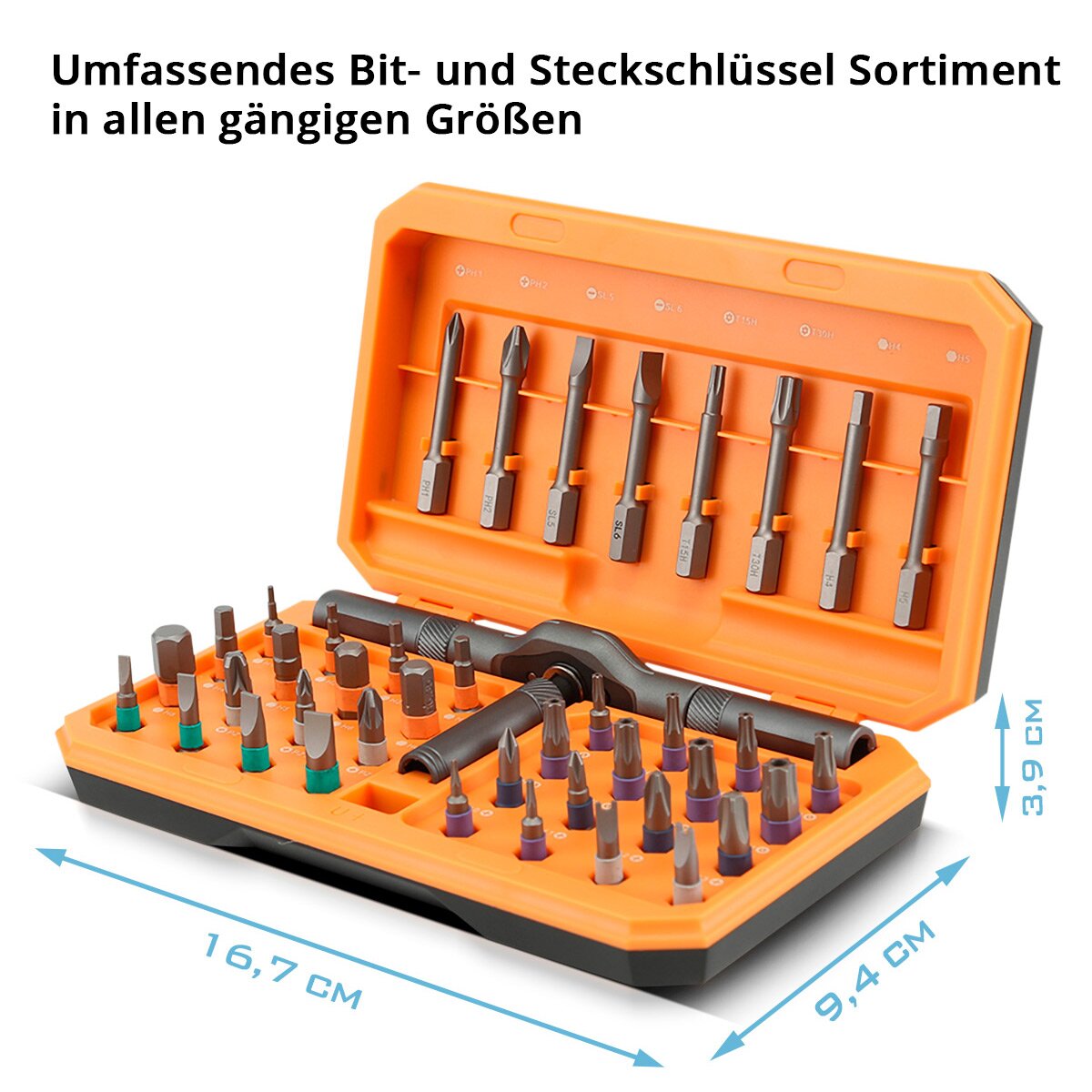 STAHLWERK Ratschen-Schraubendreher-Bit-Set RBS-42 ST 42-teilig Ratsche | Ratschenschlüssel | Steckschlüssel | Ratschen-Schraubenzieher mit T-Griff und umfangreichem Bit-Satz