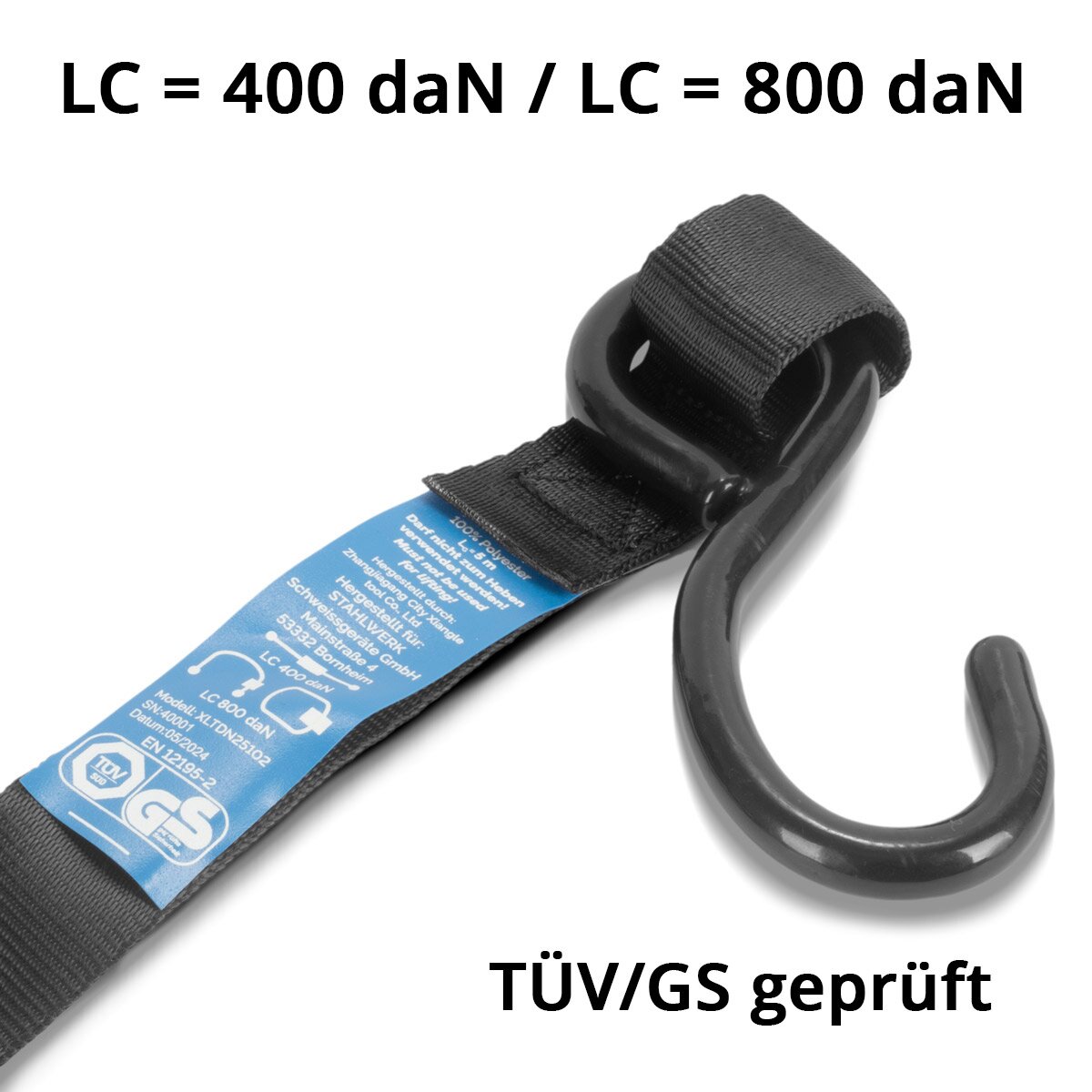 STAHLWERK Ratschengurt mit Haken 4er Set 5 m x 25 mm 800 kg | LC 800 daN Spanngurt | Zurrgurt | Befestigungsriemen | Befestigungsgurt mit Ratschen-Funktion TÜV/GS geprüft