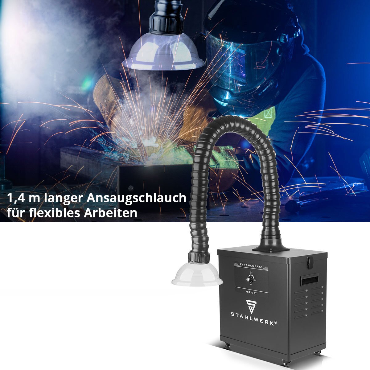 Stahlwerk Smoke Usction Fe-2110 ST con filtro triplo e 210 W Sistema di aspirazione | Assorbitore di fumo | Detrazione del fumo | Saldatura di fumo e saldatura per filtraggio e aspirazione di fumo, gas e vapore