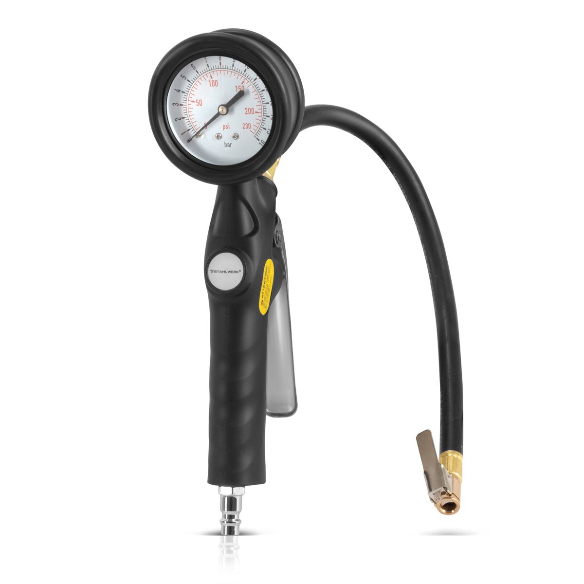 Pistolet de pneu à air comprimé Steelworks DRA-162 ST | Remplissage de pneus d'air comprimé avec gamme de mesure de manomètre | Testeur de pression des pneus 2 en 1 pour les voitures, camions, moto, vélo | Plage de mesure 0 à 16 bar / 0 à 230 psi