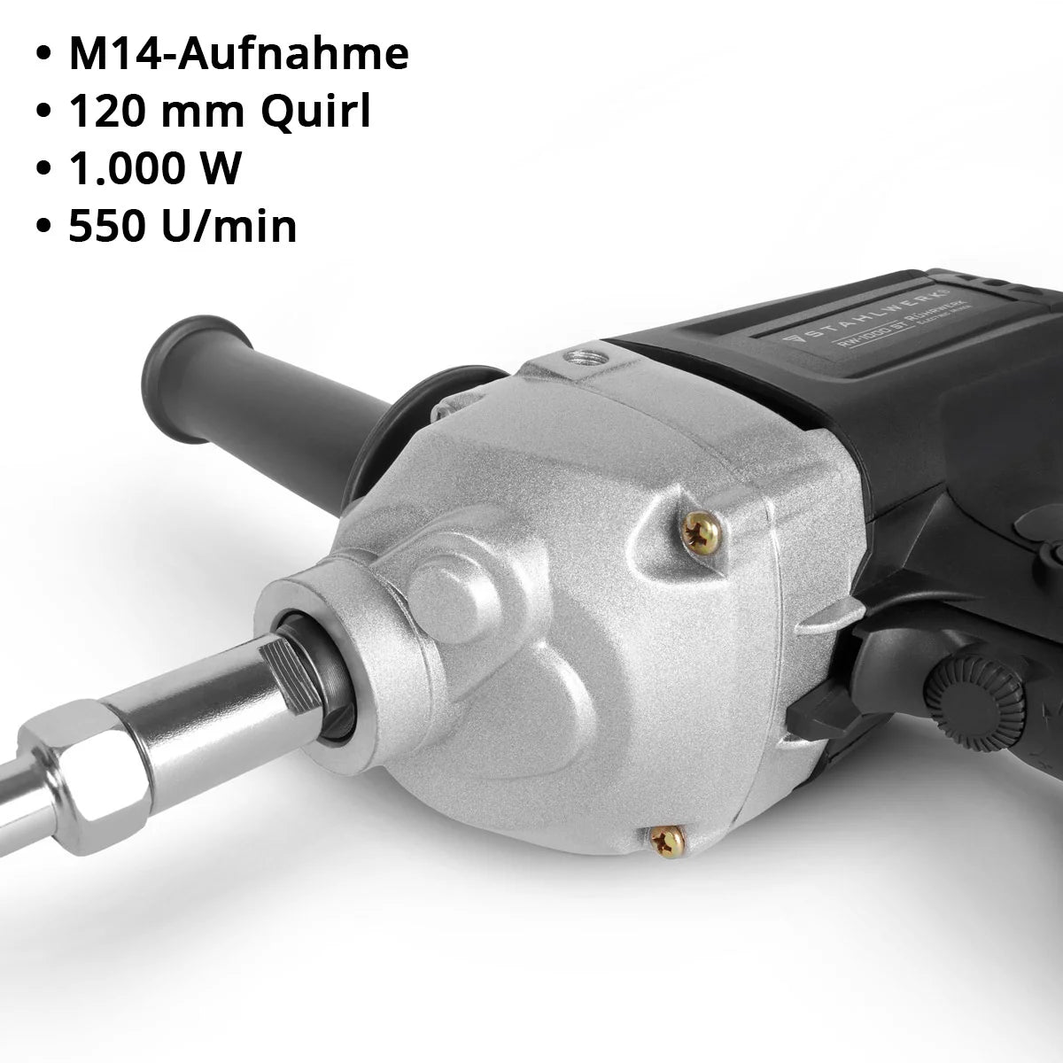 STAHLWERK Rührwerk RW-1000 ST | 1.000 W und 550 U/min | Drehzahlregelung und Rechts- Linkslauf |Elektrischer Mörtelrührer | Betonrührer | Farbrührer | Farbmischer | Handmischer | Handrührwerk